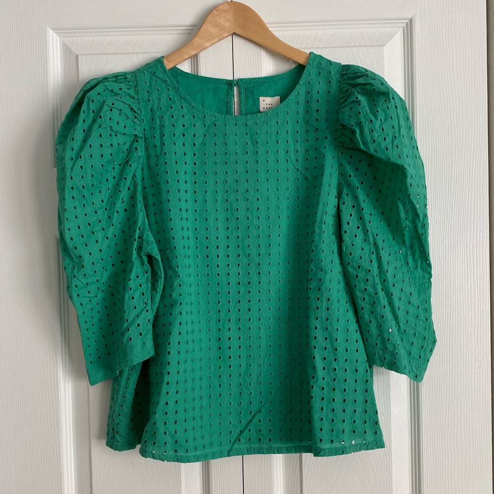 A New Day green eyelet blouse M